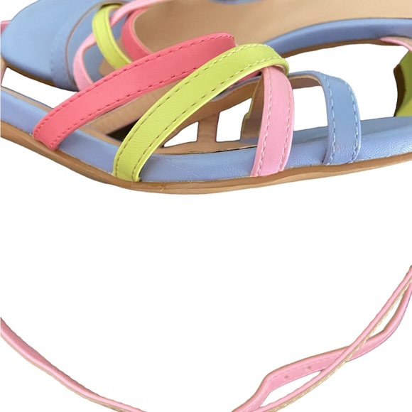 Pastel Rainbow criss cross leather Sandals. Moda in Pelle from England. - Picture 11 of 14